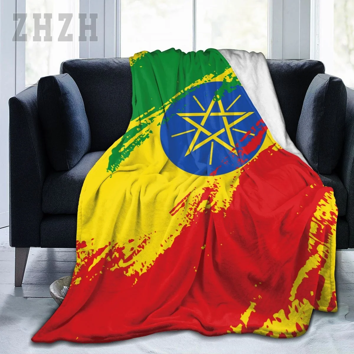 Blanket Ethiopia Flag Color Flannel Multifunction Camping Sofa Cover Keep Warm