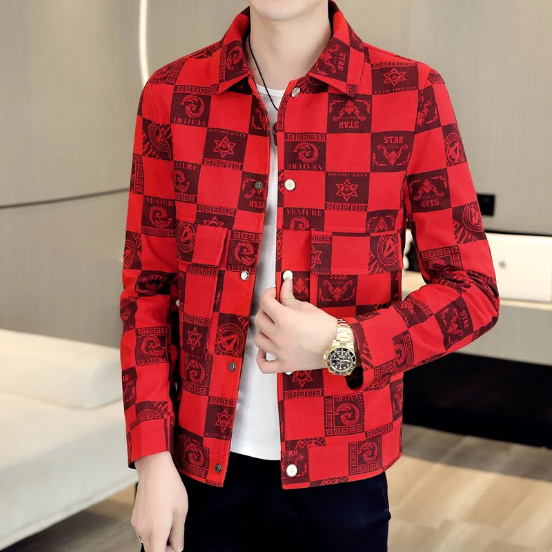 Men Slim Fit Printed Jacket Fall New Korean Trend Fashion Casual Jacket Coat Banquet Wedding Party Club Dress Men Clothing