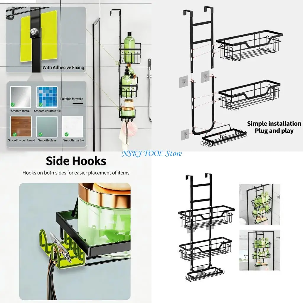 

L8RC Strong Iron Shower Storage Over Door That Possesses Suction Cups Fasteners for Damage Complimentary Installation