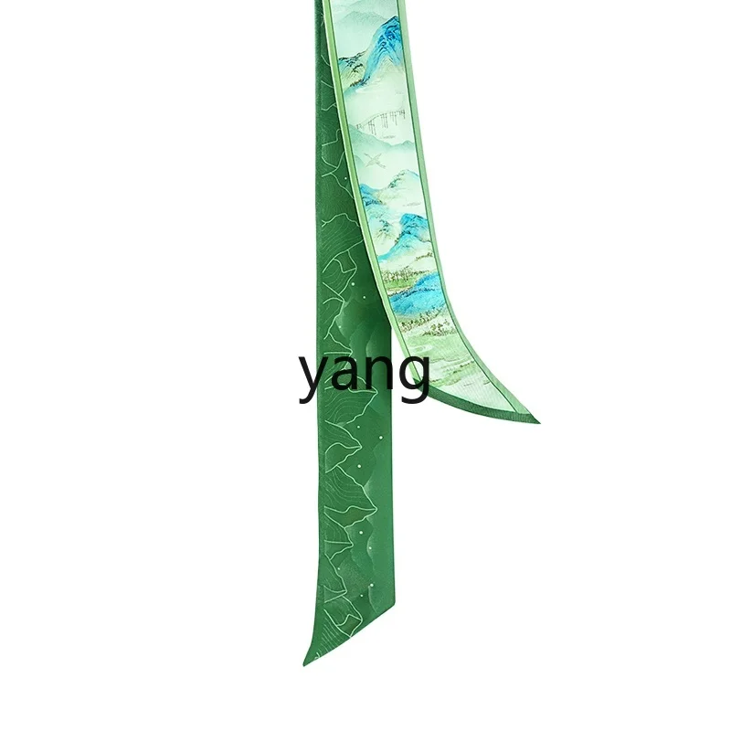 Yjq Thousand-Li Landscape Small Long Silk Scarf Hair Band Chinese Style Hair Tie Bag Birthday Gift