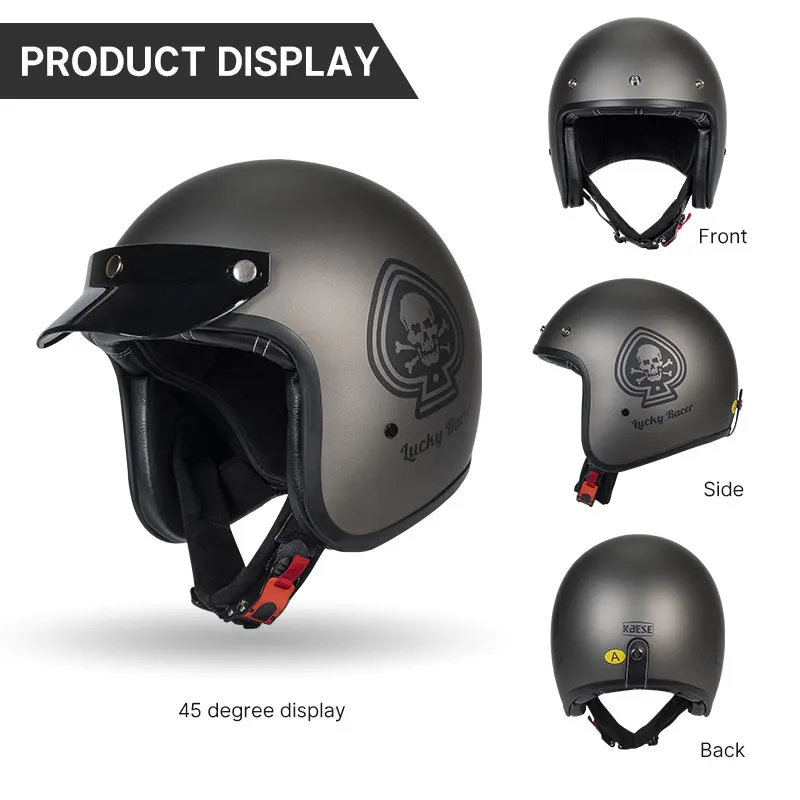 Capacete de Motocicleta Retro com Padrão de Personalidade para Homens e Mulheres, Aprovado pelo DOT, Open Face 3/4, Motocross Cafe Racer, Mais Novo