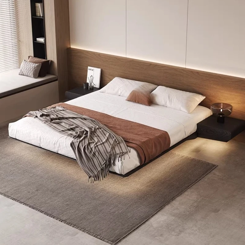 

Подвесная кровать в итальянском минималистичном стиле, прикроватная тумбочка для главной спальни, интегрированная, из массива дерева