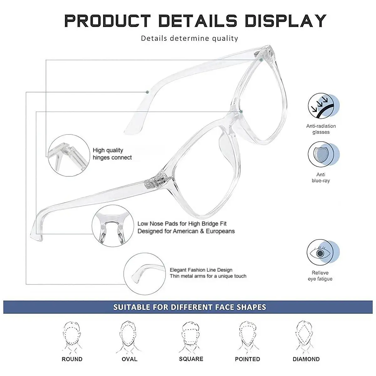 1/2/3pcs VOPHA Autofocus Reading Glasses for Men & Women Blue Light Blocking Readers,Resin Frame,Smart Reading Glasses L17 view 5