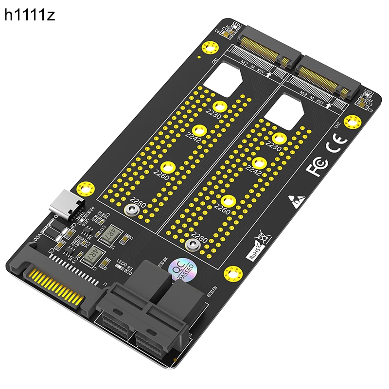 M2 SSD Adapter Dual M.2 NVME M Key to Dual SFF-8643 Riser Board with SATA Type C Power Supply Support 2230 2242 2260 2280 M2 SSD