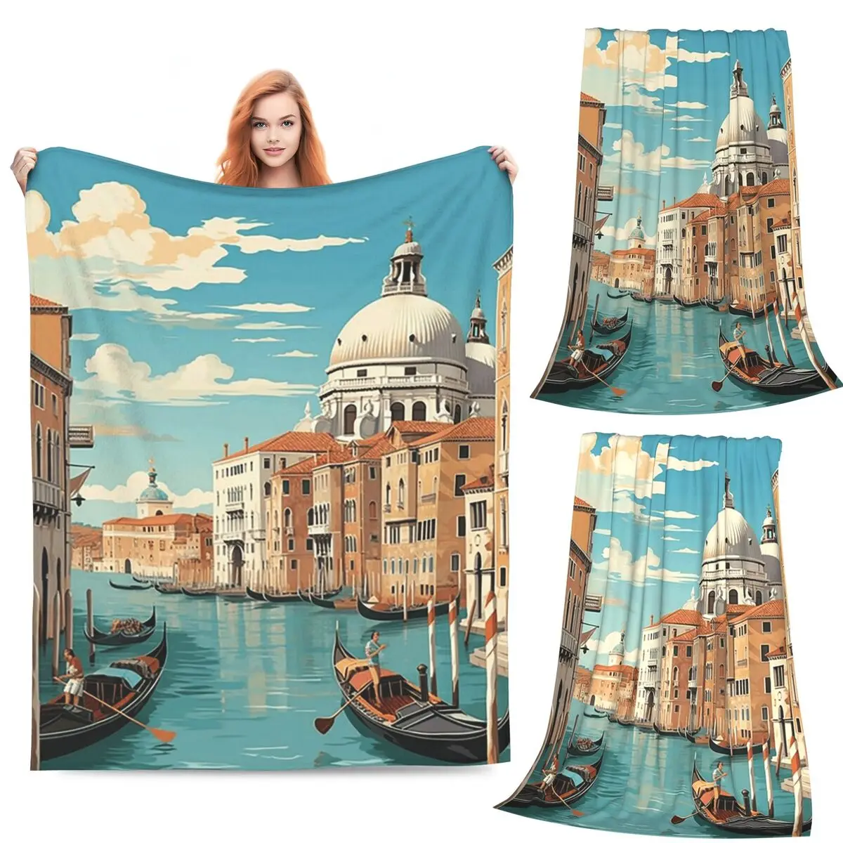 

Винтажные дорожные иллюстрации Венеции, одеяла, фланелевое одеяло для дивана, многофункциональное одеяло для дома, спальни, покрывало