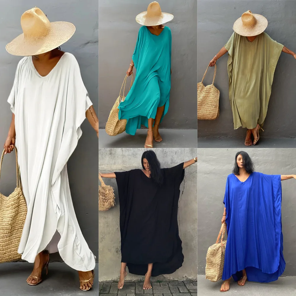 SuperAen 2025, Sommer, neuer europäischer und amerikanischer Stil, Baumwolle, lange, lockere Taille, Oversize-Gürtel, Sonnenschutz, lässiges Cover-Ups-Kleid