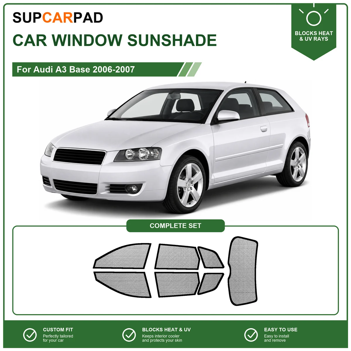 For Audi A3 Base 2006-2007 Full Set Car Window Sunshades UV Block Privacy Heat Insulated Foldable Car Curtain