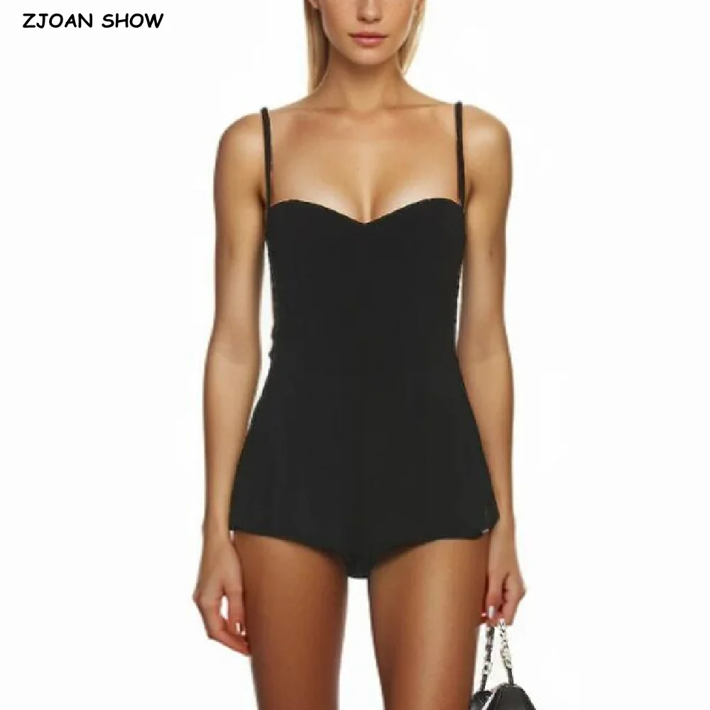 2024 y2k Kleidung sexy V-Ausschnitt Schlinge Bodysuit Frau engen kurzen Overall Slim Fit Stram pler Spiel anzüge schwarz