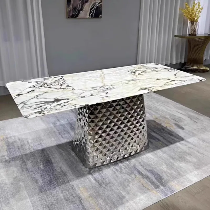 Light luxury stainless steel dining table base Minimalist rock slab support frame Marble table foot bracket Luxury stone table l