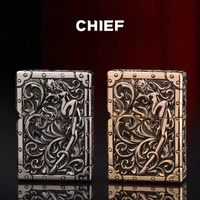 CHIEF Metal Heavy Armor Flower Fairy Kerosene Lighter Five Sided Relief Grinding Wheel Ignition Windproof Retro Lighters Smoking