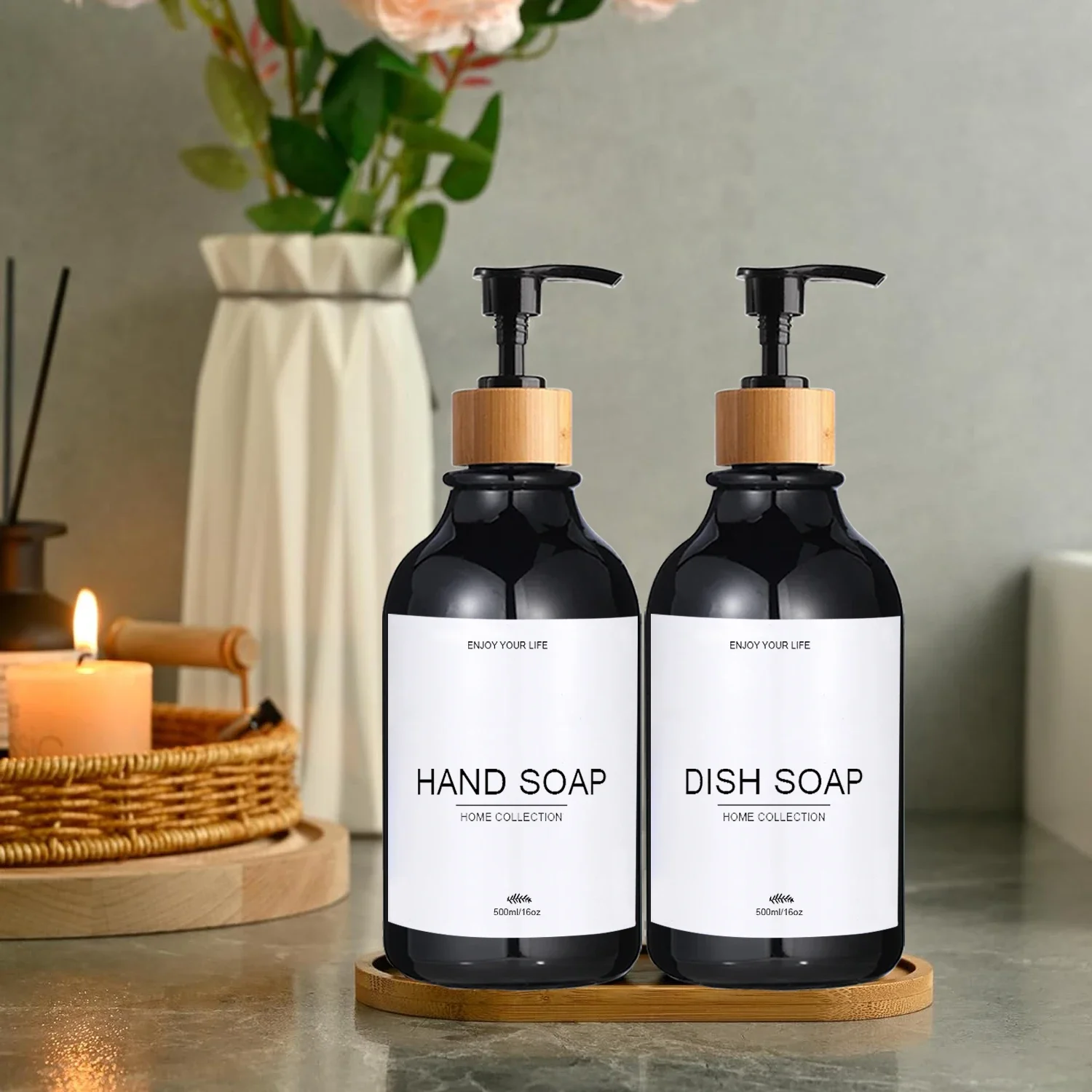 Kitchen SInk Soap Dispenser Bottle Refillable Coumtertop Farmhouse Decor Soap Bottle with Waterproof Labels Kitchen Accessories