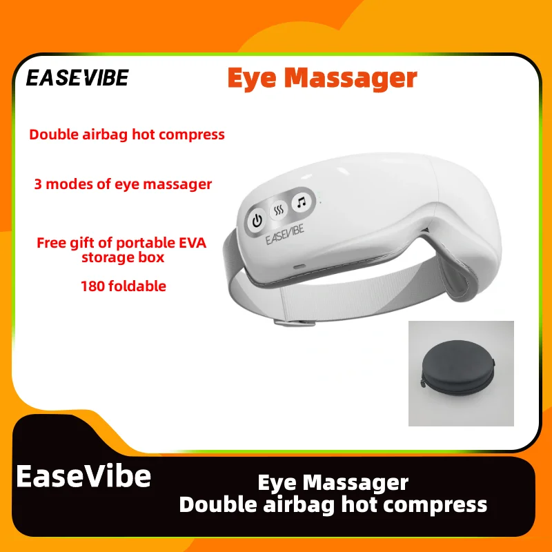 Easevibe Eye Massager Vibration Airbag Pressure Hot Compress Bluetooth Music Relax Fatigue Eye Care Foldable with Storage bag