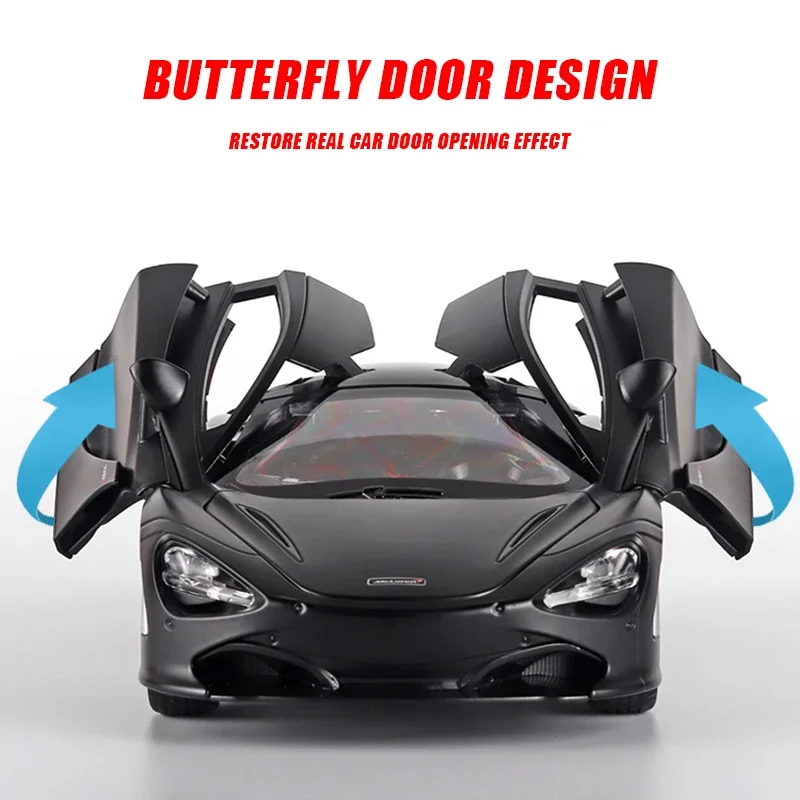 1:24 McLaren 720S Metal Sports Car Alloy Model Car Diecast Vehicle Simulation Sound And Light Toy Ornaments Boys Children\'s Gift