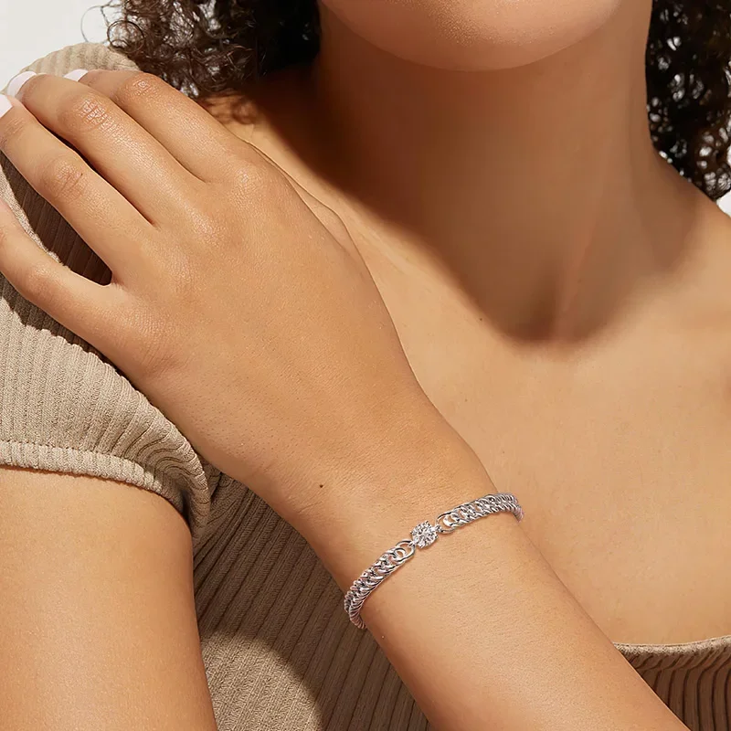 Smyoue 1CT D Color Moissanite Silver Bracelet for Women Men Classic Sparkling Hip Hop Bangles 925 Sterling Silver Shani Abergel