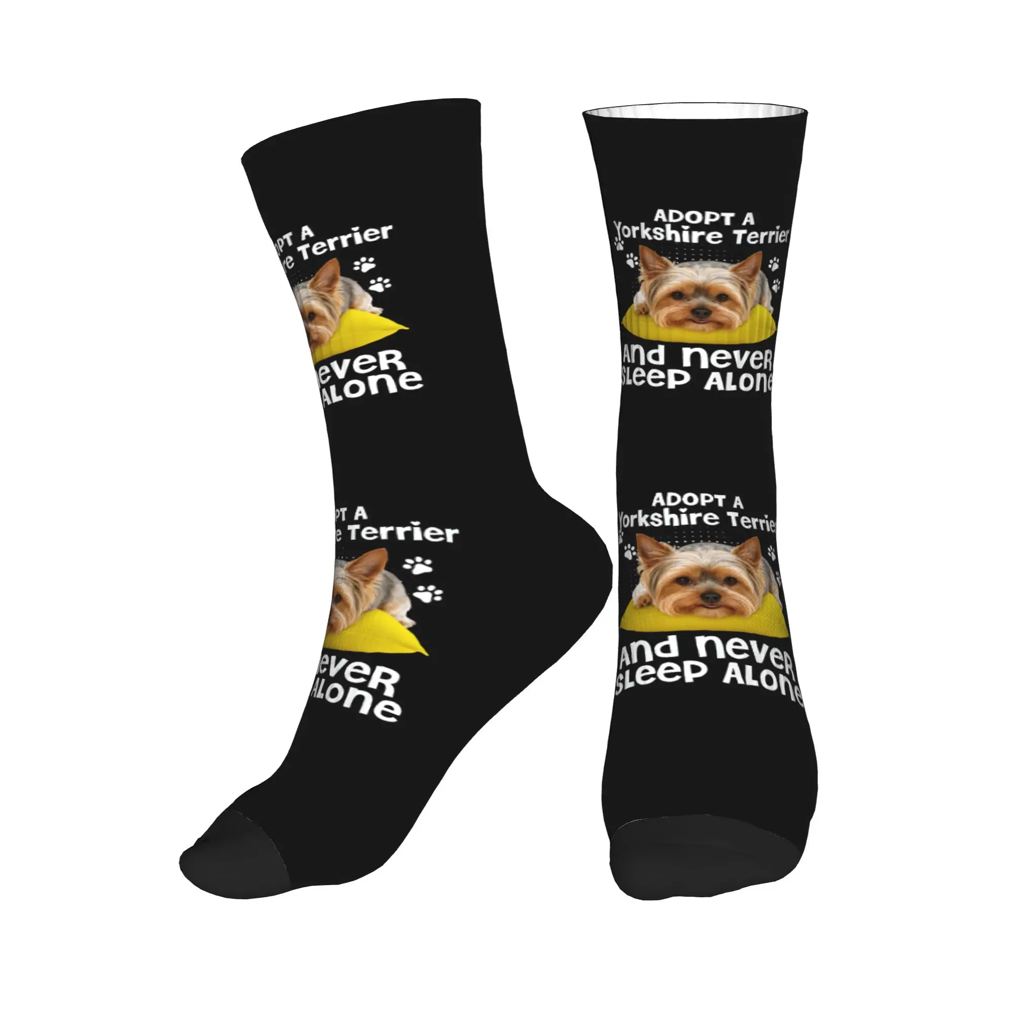 

Забавные носки с надписью «Adopt A Yorkshire Terrier And Never Sleep Alone» для женщин и мужчин, теплые, с 3D-принтом, для любителей собак, футбольные, спортивные носки