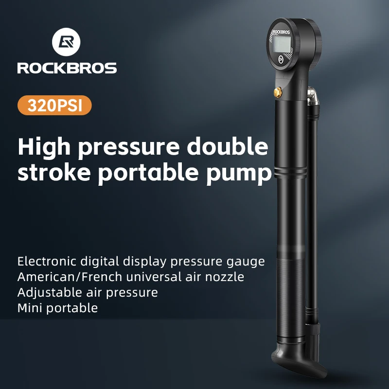 

ROCKBROS Bicycle Pump 320psi Alumnium Alloy Bike Pump Electronic Barometer Air Inflator Schrader Presta Valve Cycling Pump