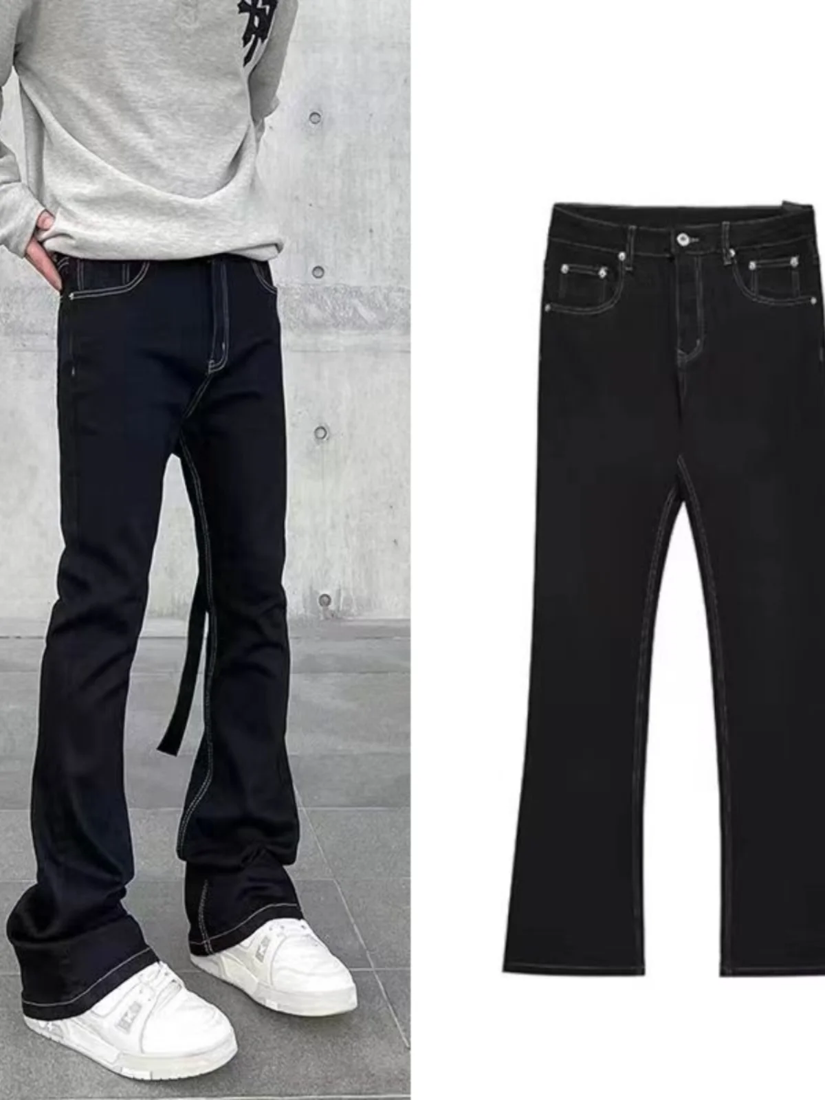 

Американские джинсы Bell Bot в стиле ретро, мужские облегающие повседневные джинсовые брюки High Street, зауженные длинные брюки для подростков