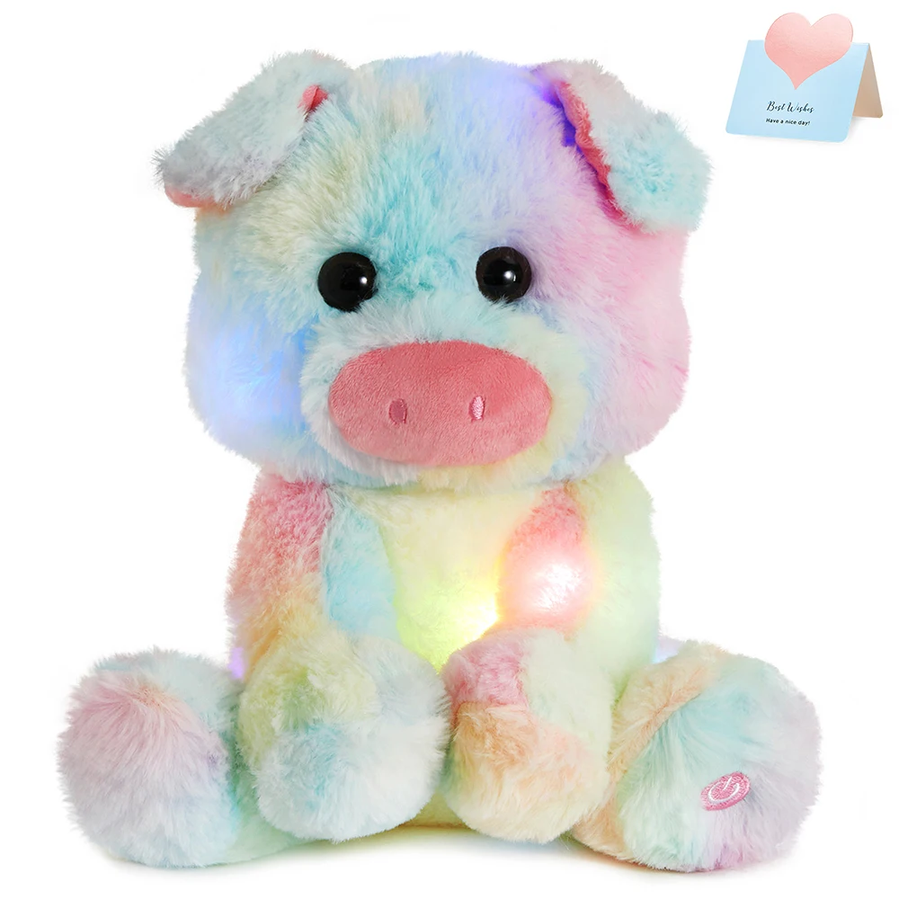 

28cm Glowing Rainbow Pig Plush Toys Kawaii Stuffed Animals Pillow LED Light Pig Doll Toys Lullaby Colorful Toy for Girls Kids