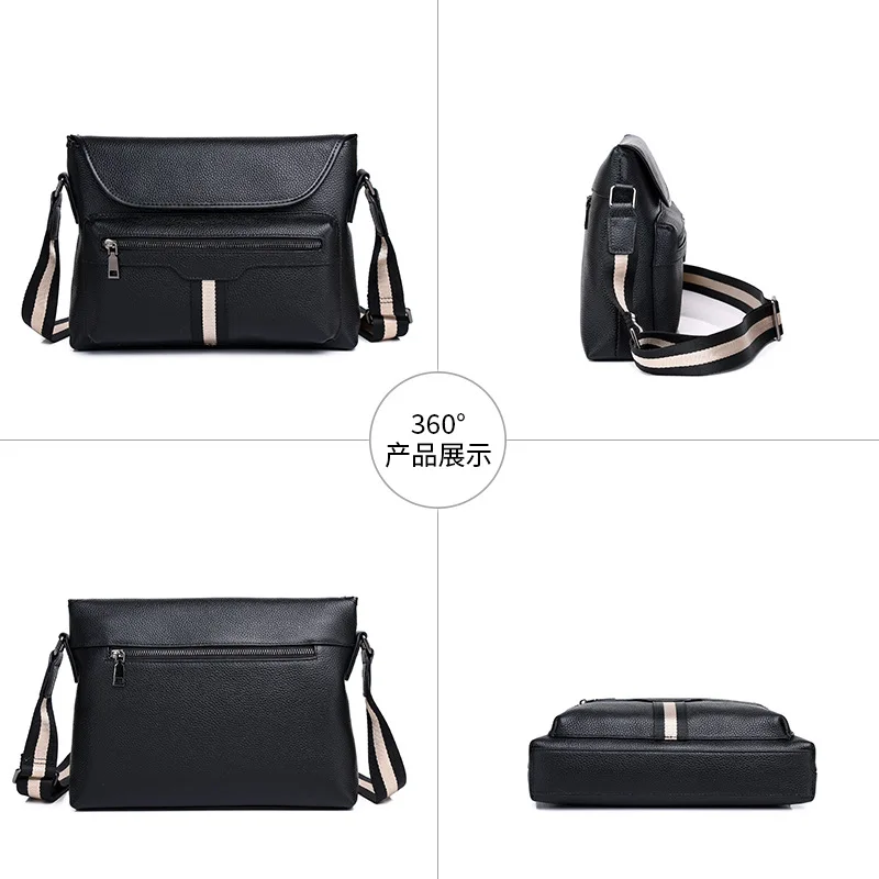 حقيبة كروس ذات سعة كبيرة للرجال، حقيبة ظهر متعددة الجيوب من الجلد الأصلي مربعة أفقية للسفر والعمل بكتف واحد