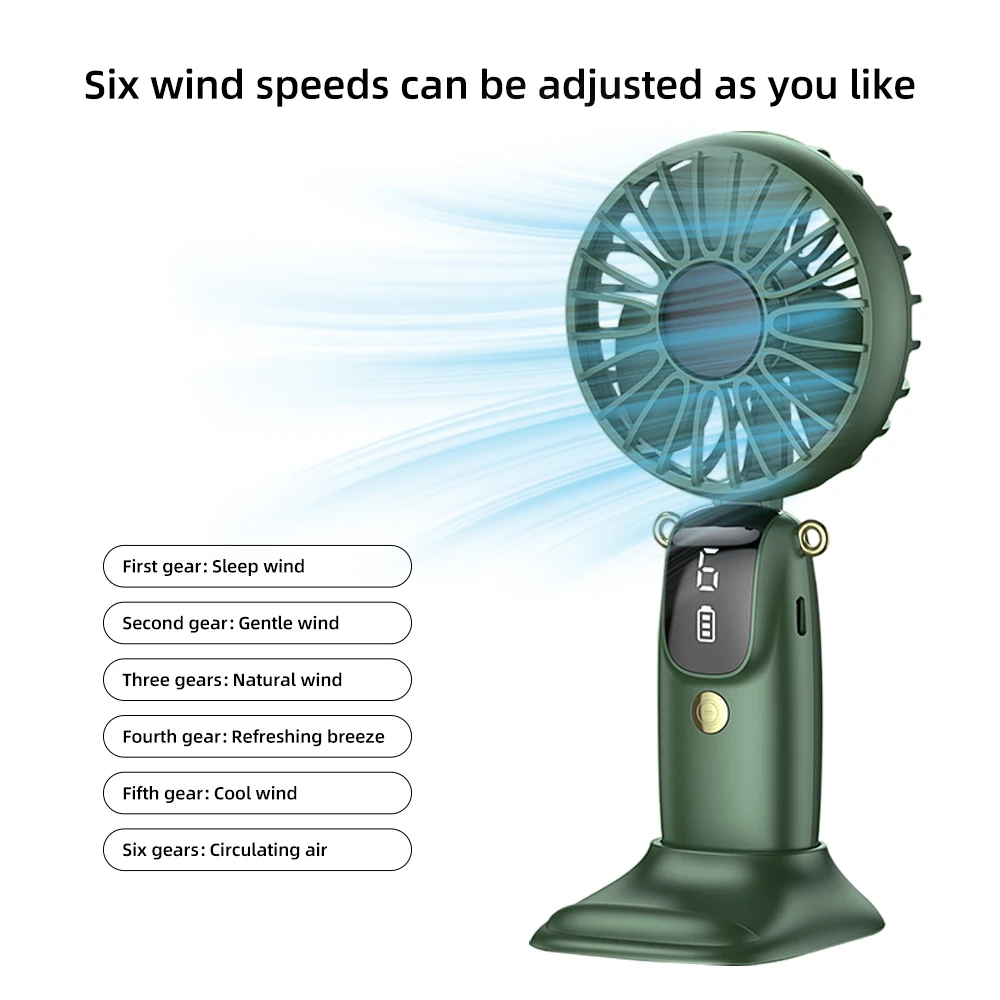 

Mini Handheld Fan 6 Speed USB Rechargeable Portable Foldable Desk & Neck Hanging Fan with Phone Stand