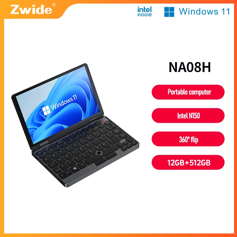 Zwide IntelN150 ذاكرة 12 جيجابايت 512 جيجابايت SSD القرص الصلب ويندوز 11 المنزل كمبيوتر محمول محمول دفتر كمبيوتر صغير شاشة تعمل باللمس