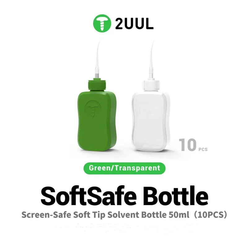 2UUL CL51/52 50ML Soft Tip Squeeze Solvent Bottle 10PCS Anti-Scratch Needle Tip for Mobile Phone PCB Circuit Board Repair