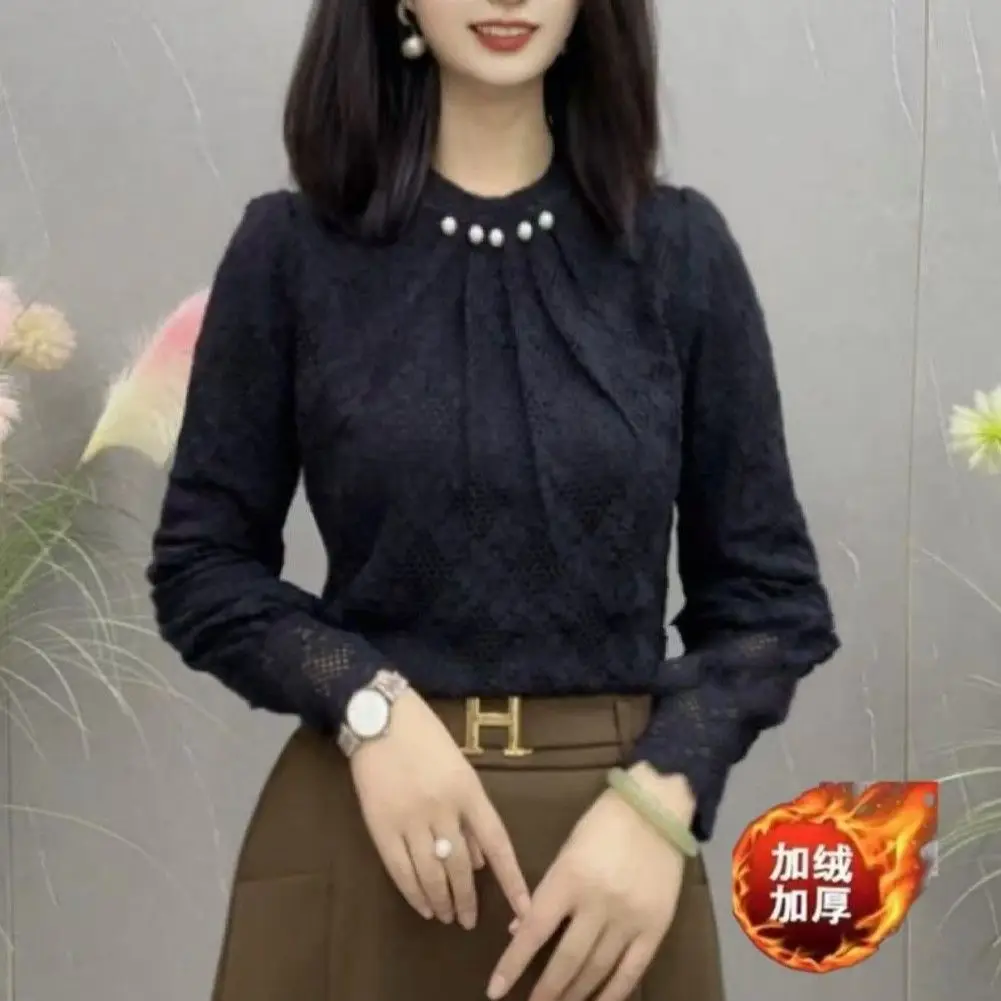

Faionable корейский длинный све Fce на подкладке Thiened Midlife кружевной топ антивозрастная одежда для мам теплая блузка TT713