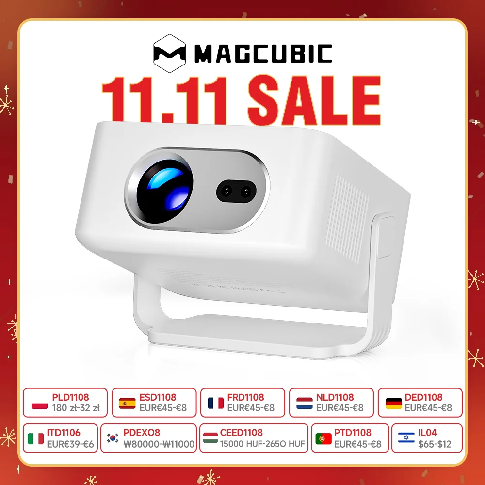 Magcubic 자동 초점 안드로이드 14 4K 프로젝터 400ANSI 8K 네이티브 720P HY300Max Wifi6 BT5.4 Allwinner H726 휴대용 야외용