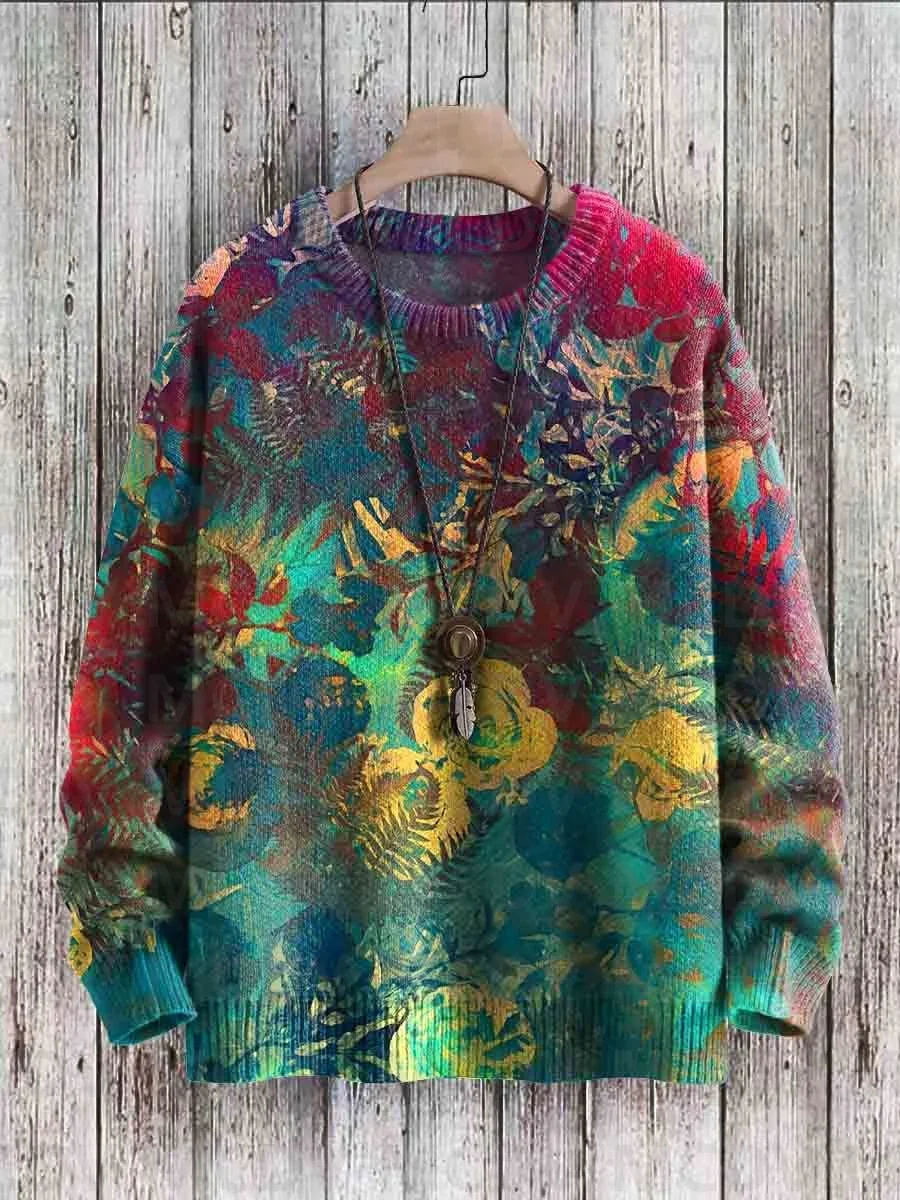 Vintage Art Print Casual Knit Pullover Sweater Women For Men Sweater