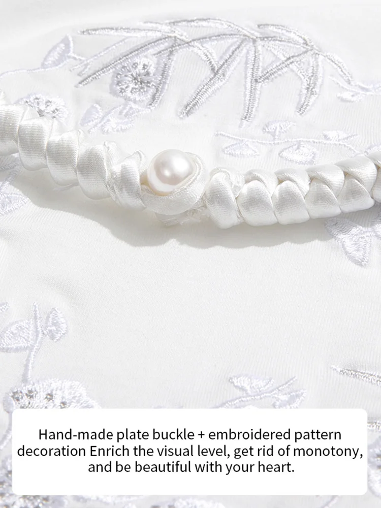 Eu acredito você camiseta para mulher branco bordado estilo chinês fivela outono 2025 elegante manga de sete quartos camisetas 2253016100