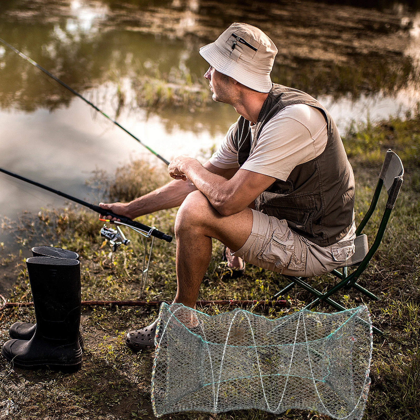 

Folding Fishing Net Automatic Shrimp Trap Portable Mesh Cage High Precision Nylon Durable Steel Wire Saltwater Freshwater