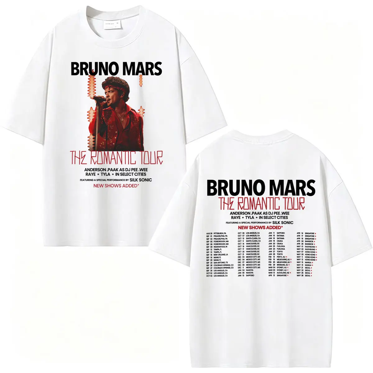 Sänger Bruno Mars The Romantic Tour 2026 Merch T-Shirt für Männer und Frauen, Modisches Retro-Kurzarm-T-Shirt, 100% Baumwolle, Oversized T-Shirt – Detail 5