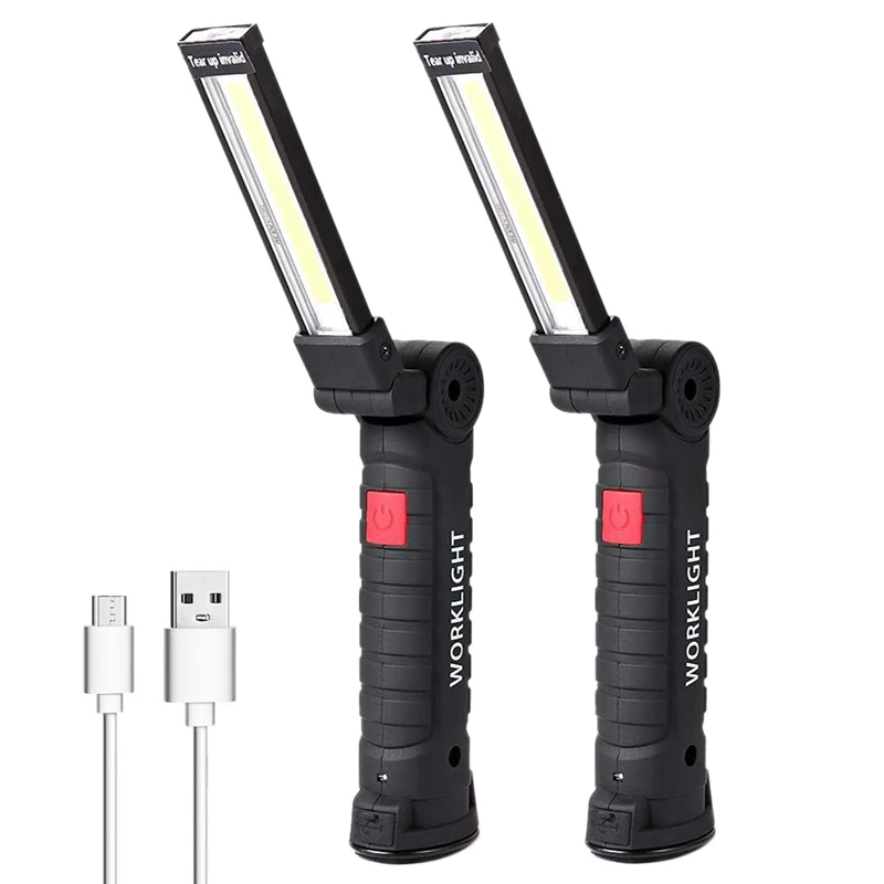 2Pcs Auto LED Work Light COB LED Inspection Light Rechargeable Torch LED Maintenance Work Light Auto Emergency Light