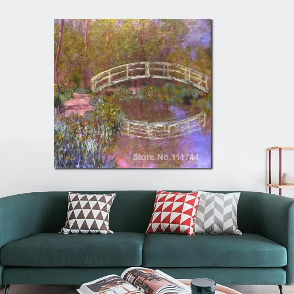 

Canvas Art The Japanese Bridge in the Garden Claude Monet Oil Paintings Handmade Famous Landscape Artwork Living Room Decor