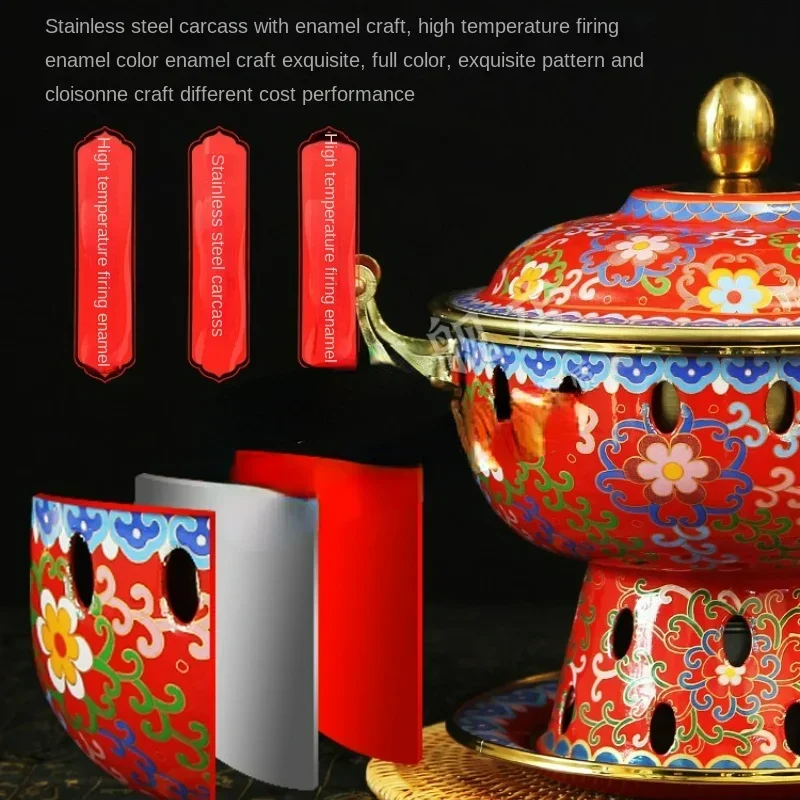 Cloisonne Enamel Alcohol Furnace, Small Hot Pot, Thickened Pure Copper Tank, Club & Hotel Chafing Dish, Durable Hot Pot