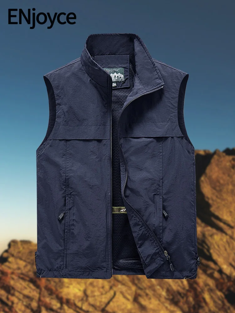 

ENjoyce Men's Clothing Vest Jacket with Pockets Hunting Fishing Hiking Outdoor Waistcoat Stand Collar Sleeveless Coats