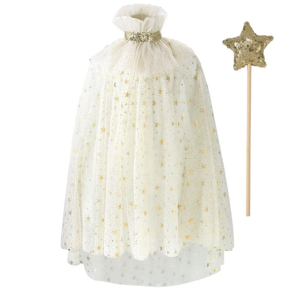 New Sequins Girls Princess Cape Mesh Sweet Children Costume Cloak Cosplay Cute Elegant Dress Cape Performance Accessory
