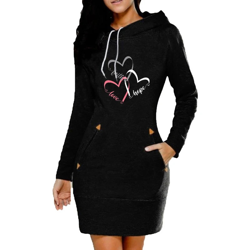 New Women Hoodie Dress Prints Long Sleeve Hoodie Casual Hooded Jumper Pockets Sweater Tops