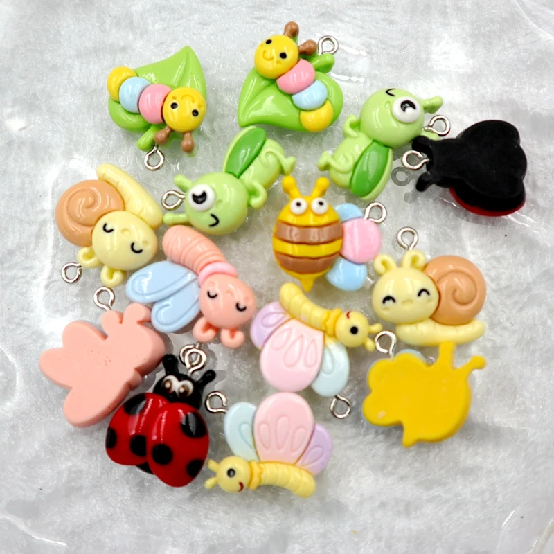 10PCS New Insect Resin Pendant Kawaii Fashion Flat Back Charm Dangle DIY Earrings Bracelet Necklace Keychain Accessories S74