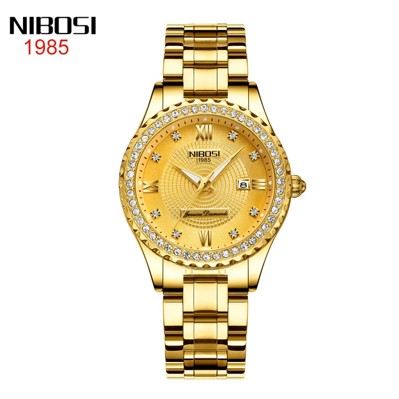 NIBOSI Fashion Womens Watches Top Brand Luxury Gold Quartz Watch for Women Stainless Steel Waterproof Luminous Date Wristwatch