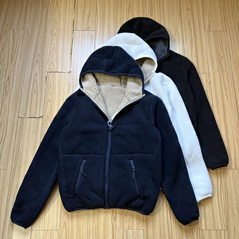 Heavyweight Italian Style 540gsm Thickened Polar Fleece Sherpa Jacket Fall/Winter Men's Casual Hooded Reversible Coat Pullovers