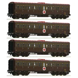 ROCO HO 1/87 Zugmodell 74093 FS Italienischer Feldlazarettbus, Vierteiliges Set, Eisenbahnwaggon, Spielzeuggeschenk