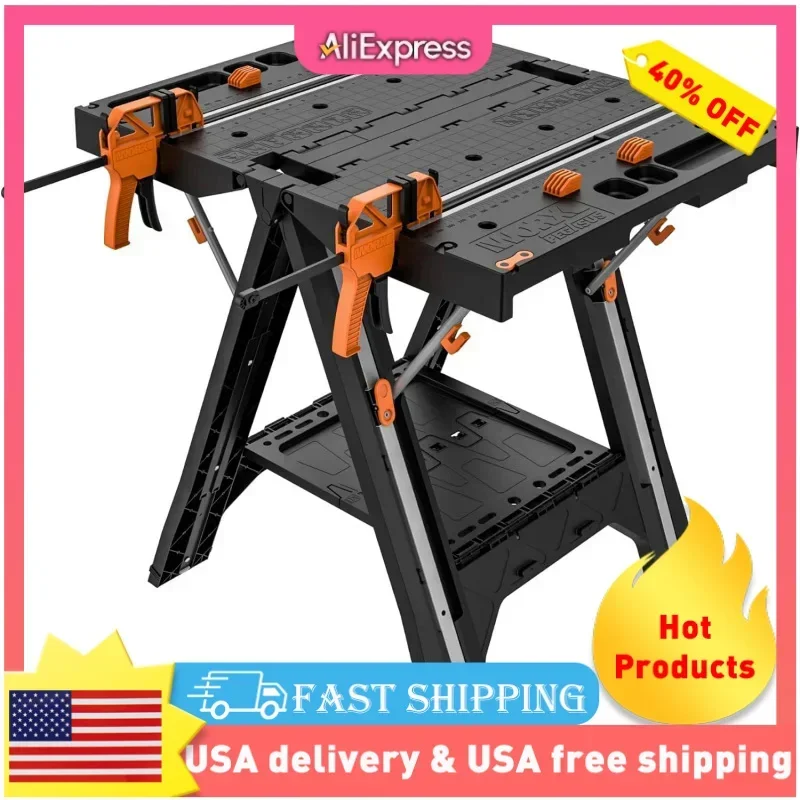 QW2-in-1 Folding Work Table & Sawhorse,Easy Setup Portable Workbench,Lightweight Worktable with Heavy-Duty Load Capacity,WX051