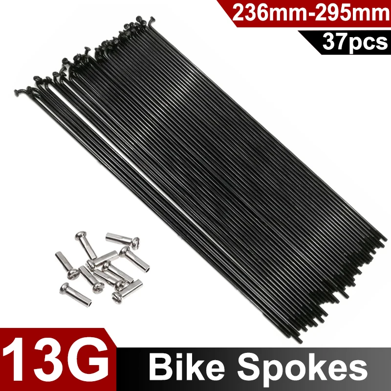 

37PCS 13G Black Steel Spokes Diameter 2.2mm MTB Bicycle J-Bent Wheel Spokes Length 236‑295mm with Nipples Knitting Needle