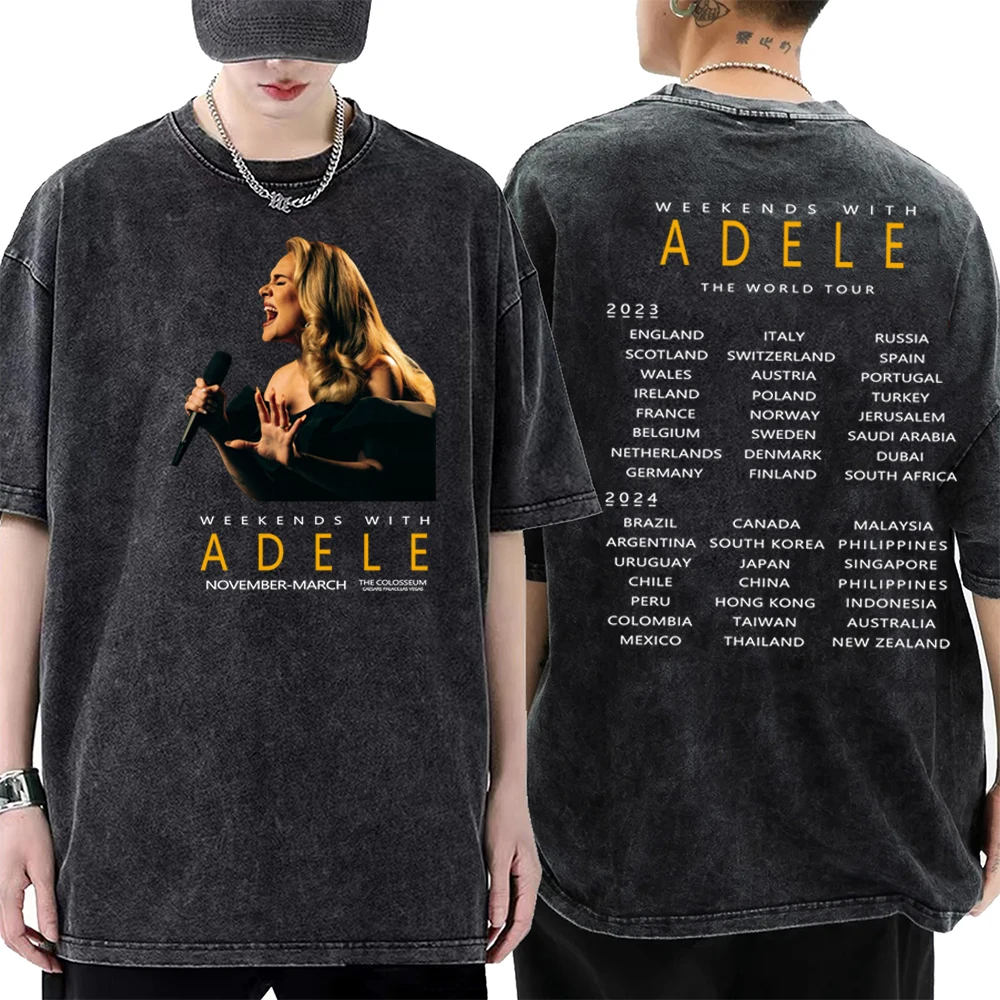 Adele München Tour Washed T-Shirt Adele Shirt Casual Harajuku Short Cotton T-Shirts