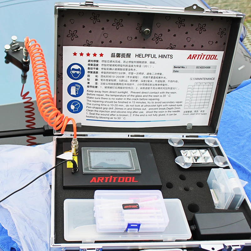 E8 Intelligent Glass Repair Kit Auto Vacuum + Pressure + UV Cure, 3-Minute Operation for the front windshield  repair