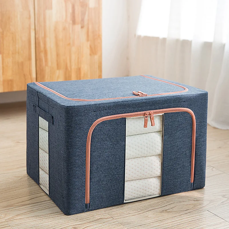 Oxford Cloth Folding Storage Box Steel Frame Storage Box Clothes Transparent Glove Box Clothes Toy Storage Box