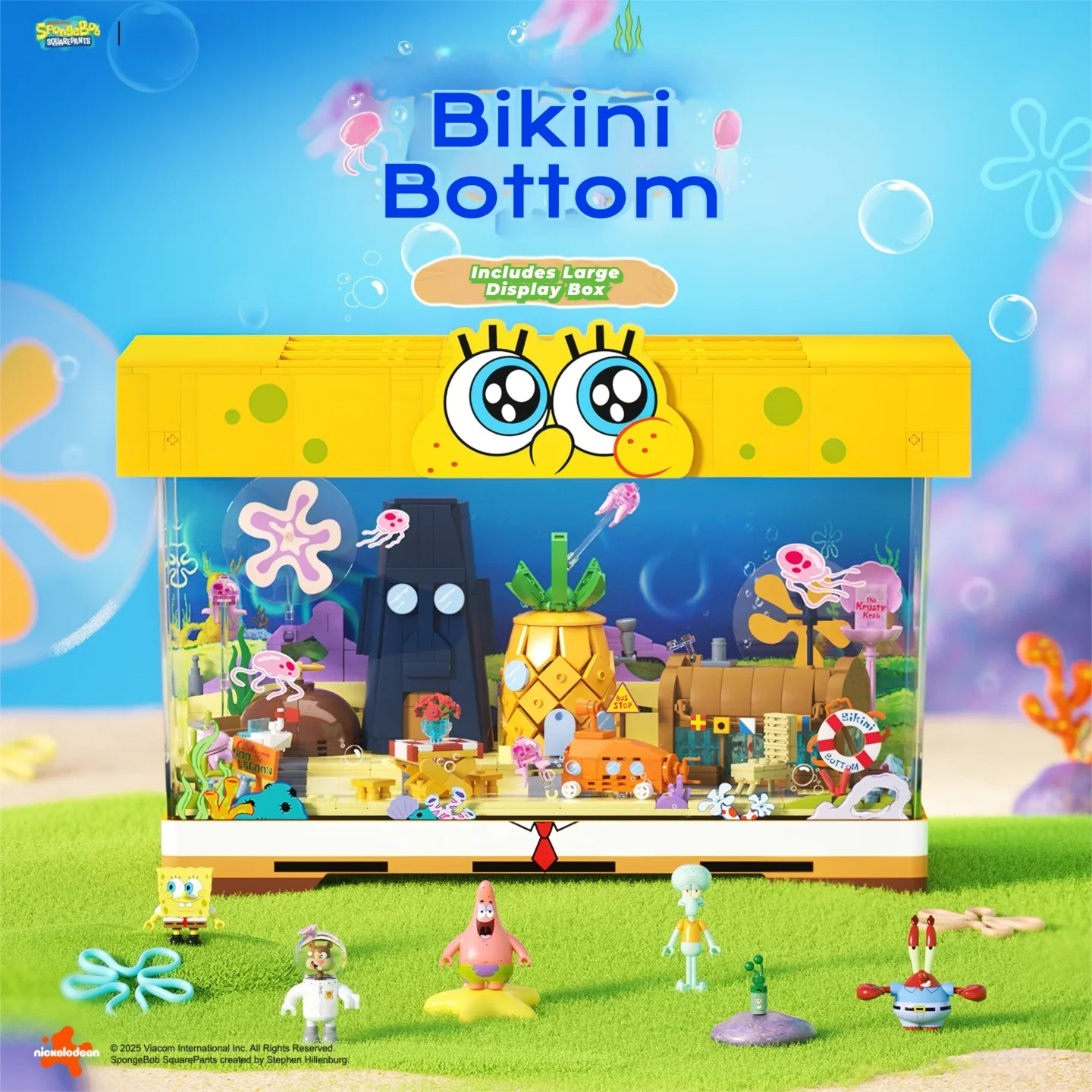 Bob Esponja, pantalones cuadrados, parte inferior de Bikini, tanque de peces, bloques de construcción, casa de piña, estatua de Krusty Krab, modelo de casa, ladrillos, juguete DIY para niños