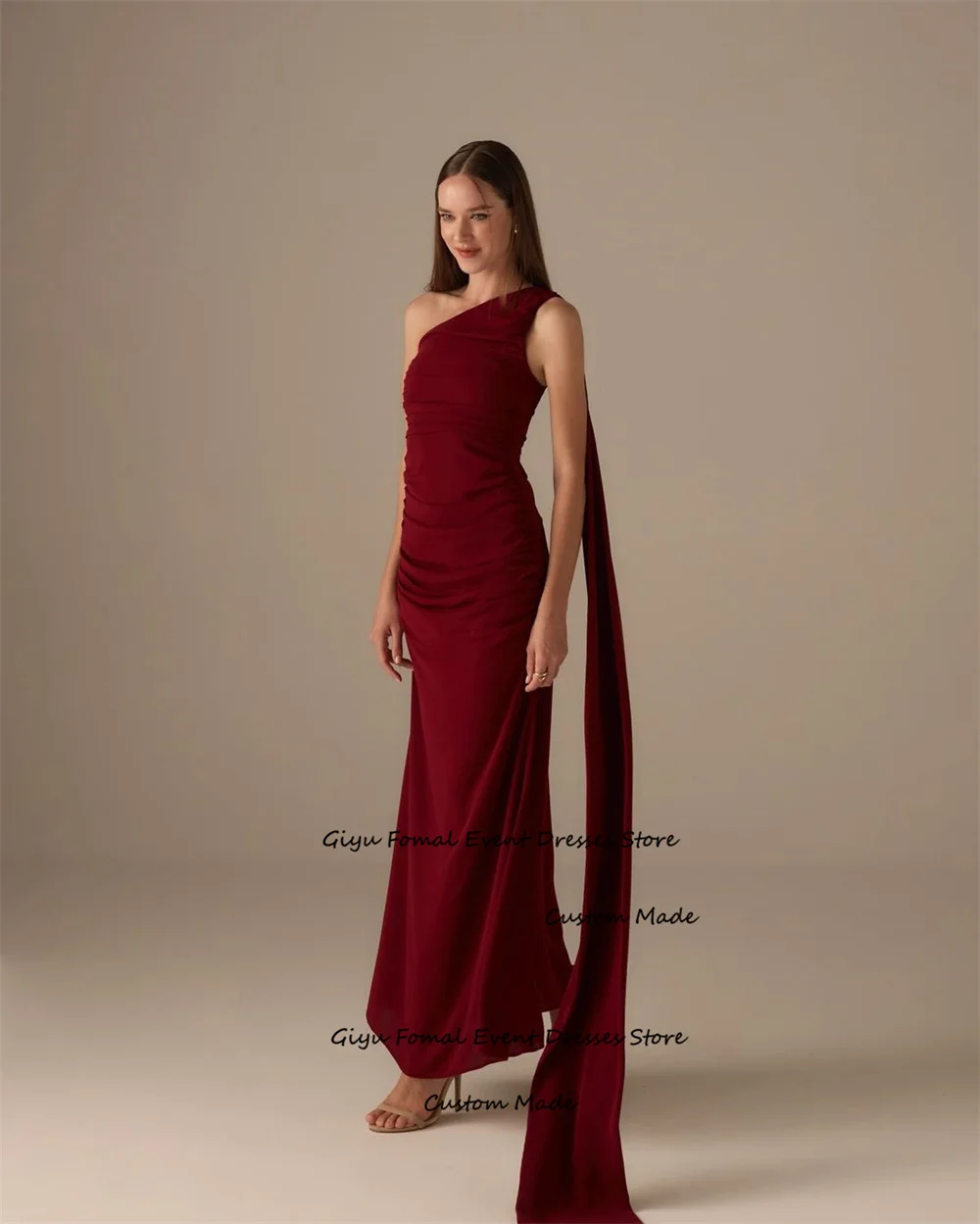 Giyu-Vestido de noite vermelho de um ombro com xale destacável, até o tornozelo, vestido de casamento, estilo moderno, verão