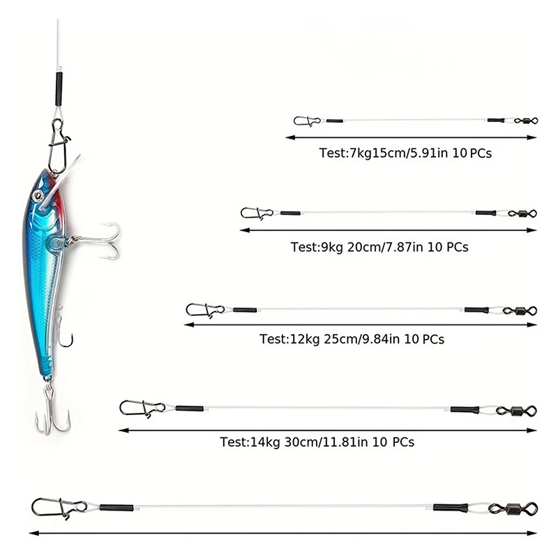 10 PZ 100% Lenza da pesca in fluorocarbonio Canna da pesca Linea in fluorocarbonio con Girevole rotolante e Blocco rapido Test di pressione 7-18 kg